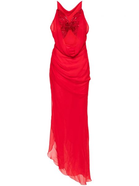Červené krepové asymetrické koktejlové šaty Blumarine