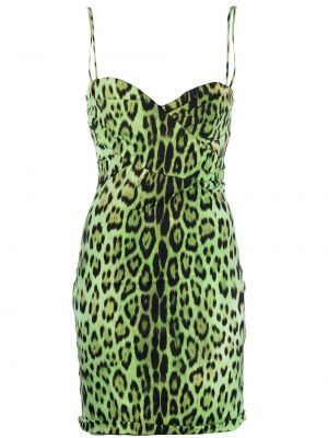 Коктейлна рокля без ръкави с принт Roberto Cavalli зелено