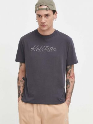 Bavlněné tričko s aplikacemi Hollister Co. šedé