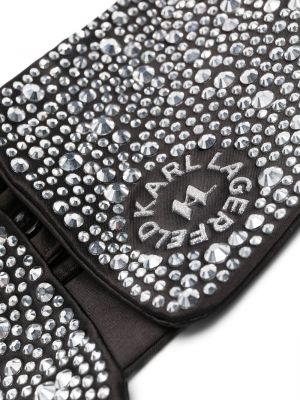 Satynowy krawat z kryształkami Karl Lagerfeld czarny