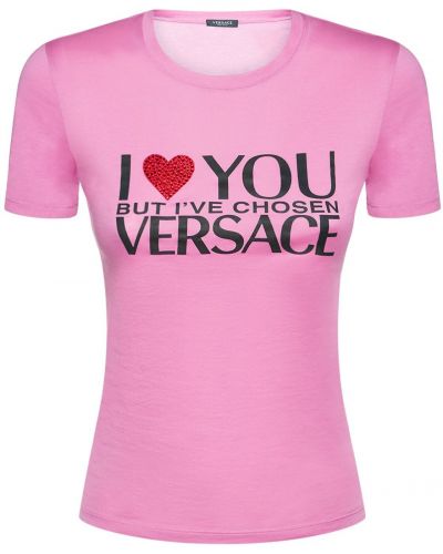 Kristály jersey póló nyomtatás Versace - rózsaszín