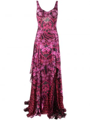 Květinové hedvábné večerní šaty s potiskem Versace