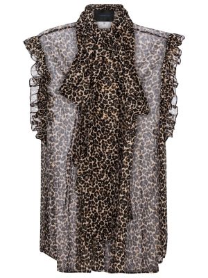 Top iz šifona s potiskom z leopardjim vzorcem Costarellos rjava