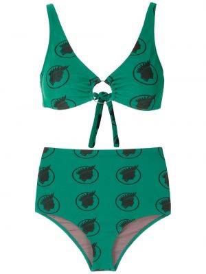 Bikini cu talie înaltă cu imagine Amir Slama verde