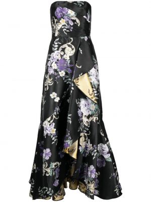 Večernja haljina s cvjetnim printom s printom Marchesa Notte crna