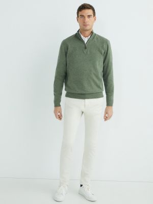 Jersey de lana con cremallera de tela jersey Alan Paine verde