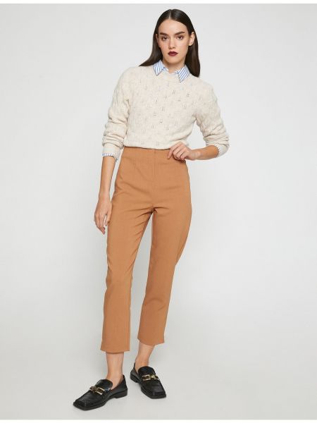 Klasické kalhoty s vysokým pasem Koton hnědé