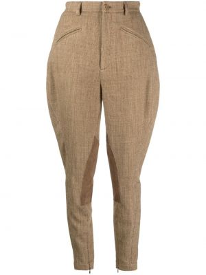 Панталон slim от туид Ralph Lauren Collection кафяво