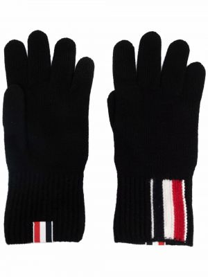 Rękawiczki wełniane z wełny merino w paski Thom Browne czarne