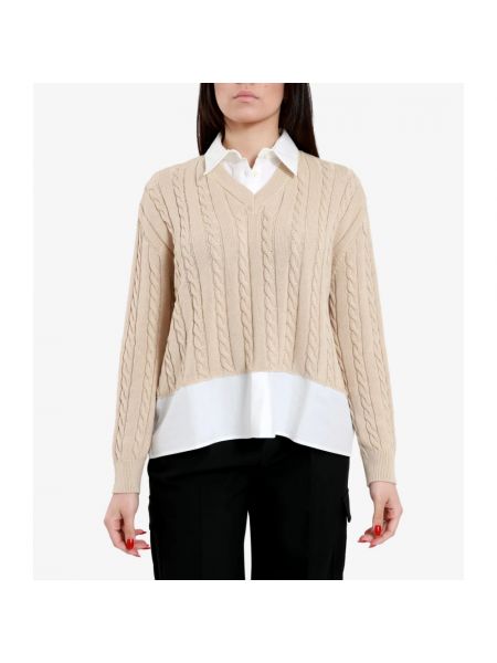 Sweter bawełniany Semicouture beżowy