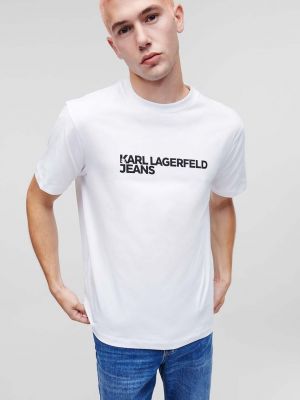 Памучна тениска с дълъг ръкав с принт Karl Lagerfeld Jeans бяло