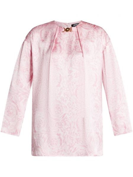 Копринена блуза с принт Versace розово