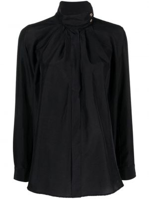 Копринена блуза с драперии Forte_forte черно