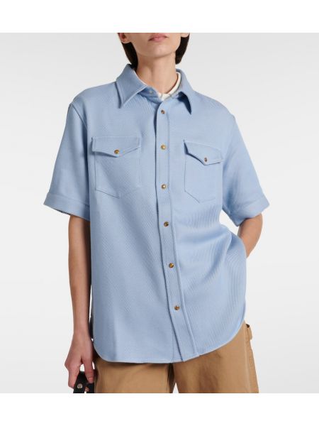 Camisa de cachemir de algodón con estampado de cachemira God's True Cashmere azul