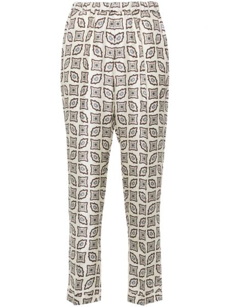 Béžové hedvábné rovné kalhoty s potiskem Alberto Biani
