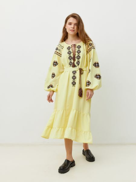 Платье миди Ricamare желтое