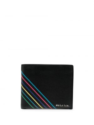 Usnjena denarnica s črtami Ps Paul Smith črna