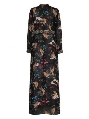 Hedvábné šaty s potiskem Hayley Menzies černé