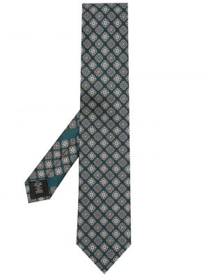 Žakárová hedvábná kravata Zegna zelená