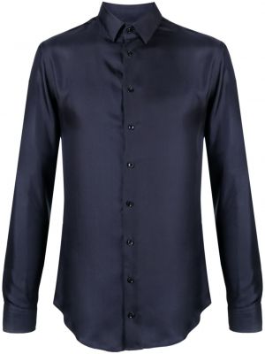 Péřová hedvábná košile Giorgio Armani modrá
