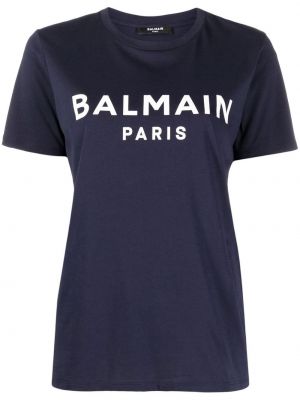 Βαμβακερή μπλούζα με σχέδιο Balmain μπλε