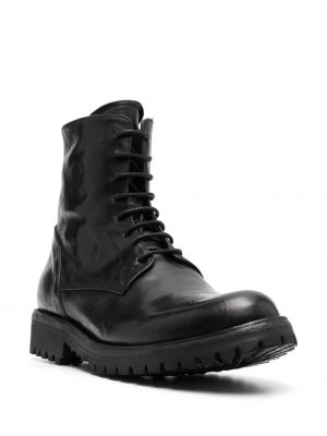Krajkové kožené šněrovací kotníkové boty Officine Creative černé