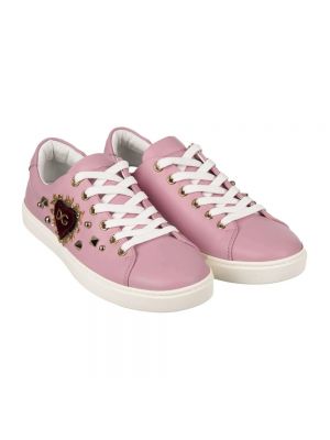 Sneakersy z ćwiekami w serca Dolce And Gabbana różowe