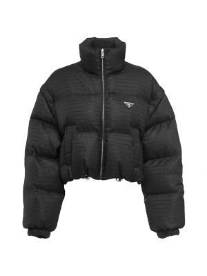 Нейлоновый укороченная куртка с капюшоном Prada черный