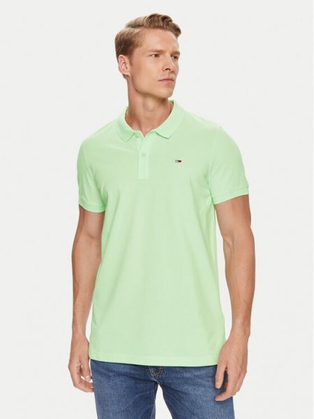 Тениска с копчета slim Tommy Jeans зелено