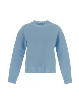 Sweter wełniany z dekoltem w serek Jil Sander niebieski