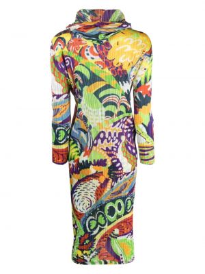 Robe mi-longue à imprimé à motifs abstraits plissé Pleats Please Issey Miyake blanc