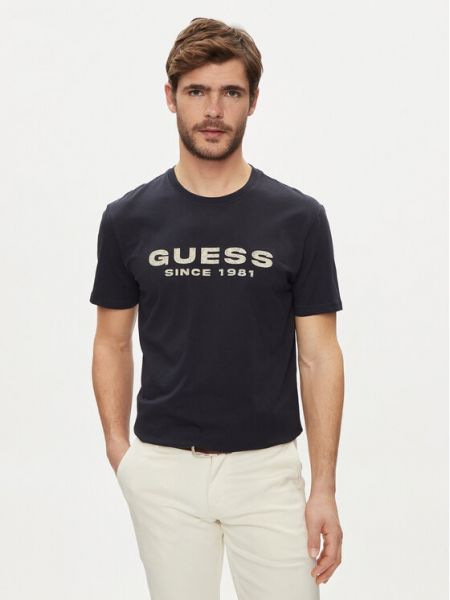 Slim fit priliehavé tričko Guess modrá