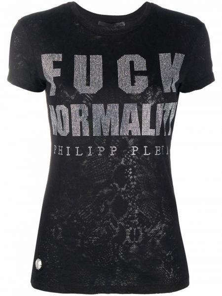 Тениска с принт с кристали със змийски принт Philipp Plein черно