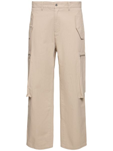 Pantaloni din bumbac cu model herringbone Represent