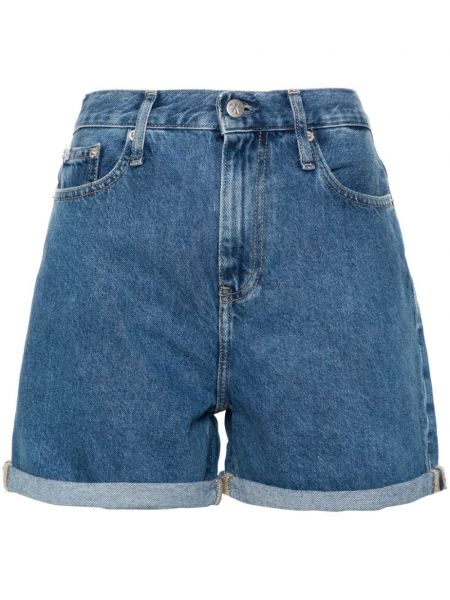 Kratke jeans hlače z visokim pasom Calvin Klein Jeans modra