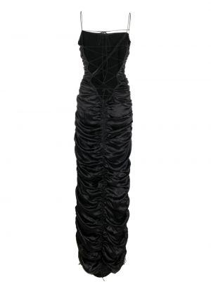 Drapované hedvábné dlouhé šaty Del Core černé