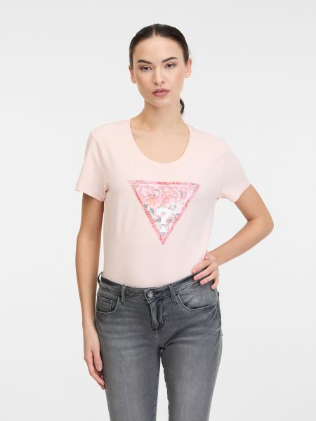 Růžové saténové tričko Guess