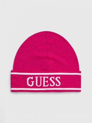Dzianinowa czapka Guess różowa
