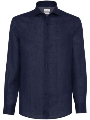 Lininė marškiniai Brunello Cucinelli mėlyna