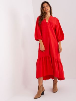 Midi suknele su raukiniais Fashionhunters raudona