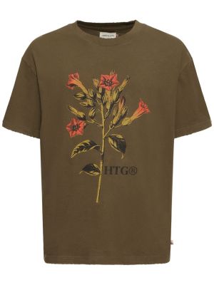 Kvetinové bavlnené tričko s potlačou Honor The Gift čierna