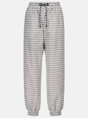 Sportovní kalhoty s potiskem z polyesteru Fendi - bílá