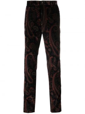 Aksamitne spodnie z nadrukiem z wzorem paisley Etro czarne
