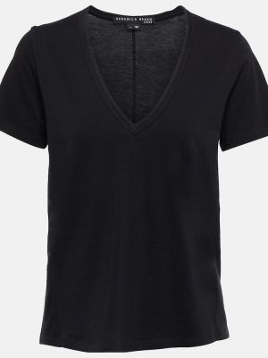 Bombažna majica z v-izrezom Veronica Beard črna