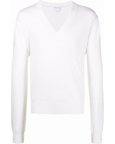 Jersey de punto con escote v de tela jersey Bottega Veneta blanco