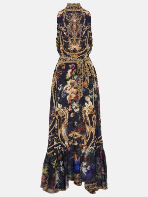 Jedwabna sukienka długa z nadrukiem Camilla złota
