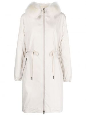 Палто с цип с качулка Moncler бяло