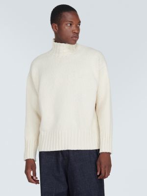 Zīda vilnas džemperis ar augstu apkakli Jil Sander balts