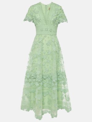 Копринена миди рокля на цветя Elie Saab зелено