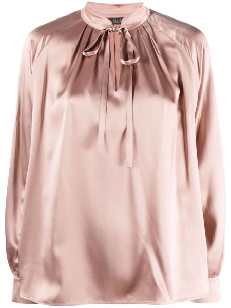 Плисирана копринена сатенена блуза Max Mara розово